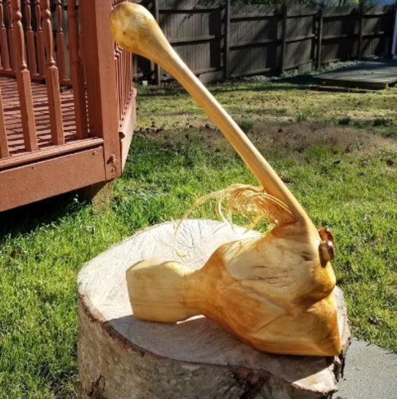 Hand Carved Tree Log Wood Angler Fish Sculpture - Picture 3 of 6